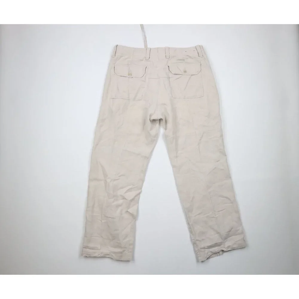 Vintage Banana Republic Mens 34x30 Linen Wide Leg Chino Pants Trousers Beige